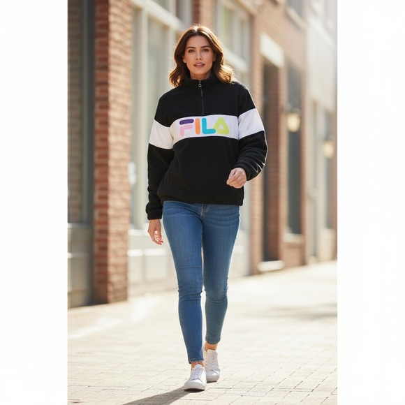 Fila Black Fleece Colorblock 1/4 Zip Pullover Sweatshirt - Picture 1 of 10